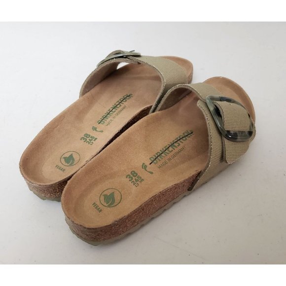 Birkenstock Madrid Big Buckle Sandals Vegan Textile Faded Khaki Narrow width - Picture 3 of 5